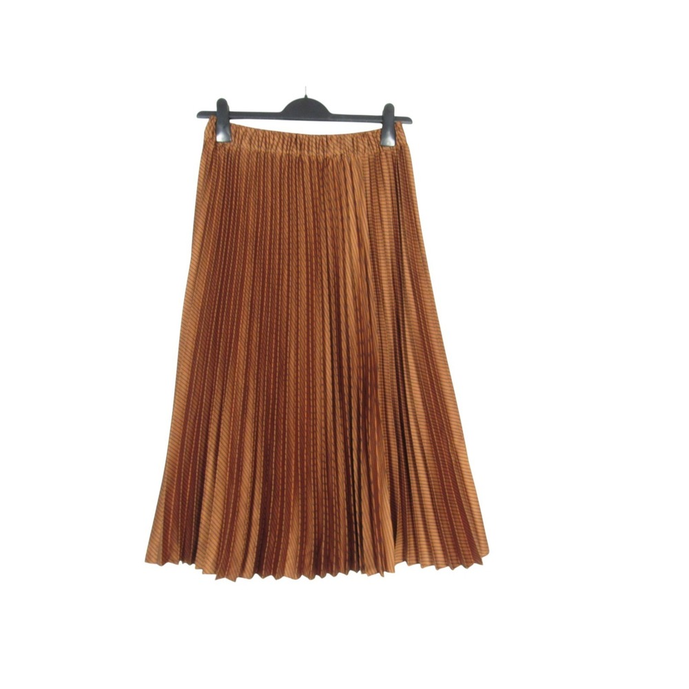 SCOTCH & SODA Brown w/BLACK HORIZONTAL & DIAGONAL STRIPES Pleat MIDI SKIRT Sz S